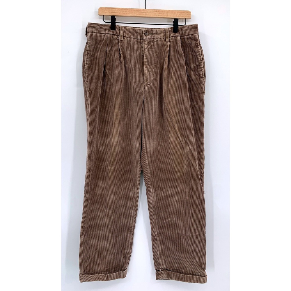 Brooks‎ Brothers Corduroy Pants 36x30 Brown Pleated Cuffed Elliott Cotton Blend